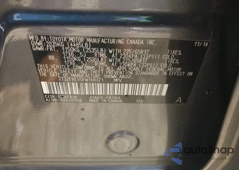 2015 Toyota Rav4 Le from USA, damaged, VIN 2T3ZFREV5FW149121